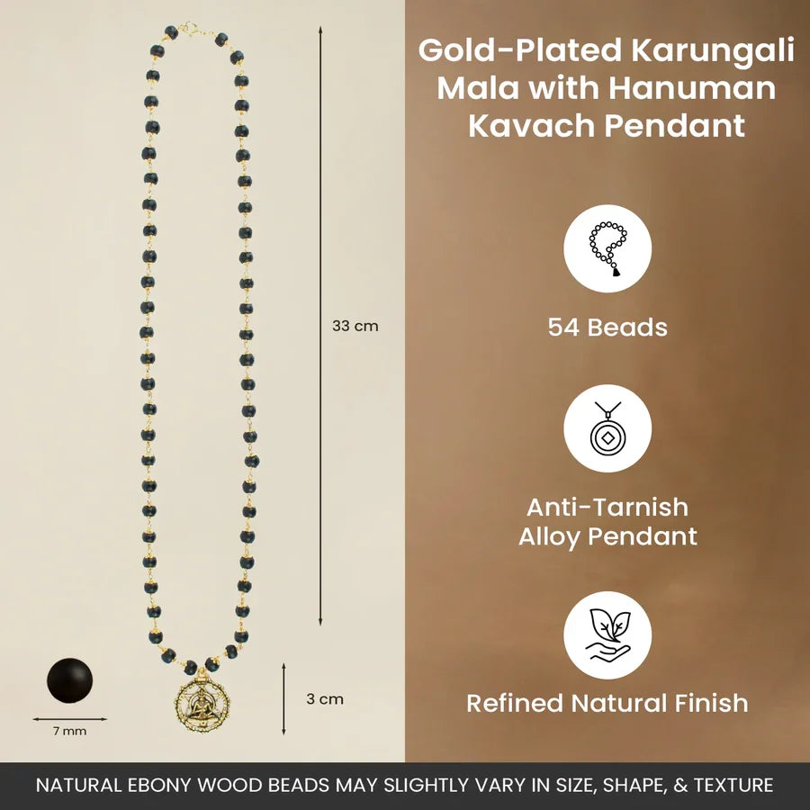 Gold-Plated Karungali Mala with Hanuman Kavach Pendant - Image 4