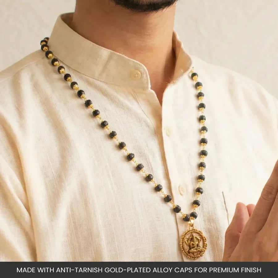 Gold-Plated Karungali Mala with Hanuman Kavach Pendant - Image 5