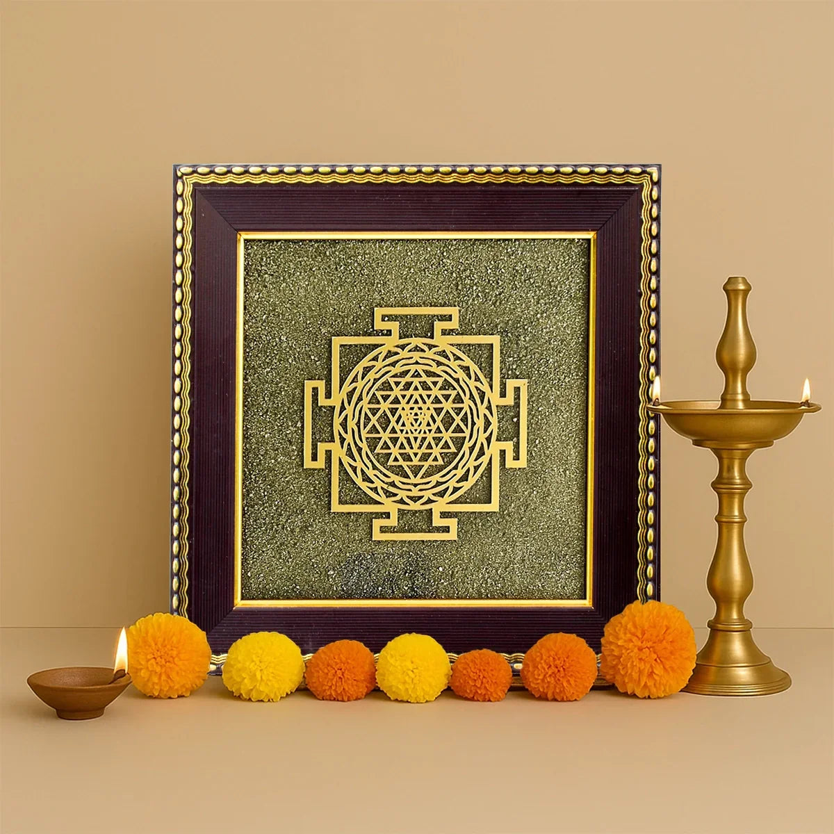 Shree Yantra on Raw Pyrite Frame - Image 1