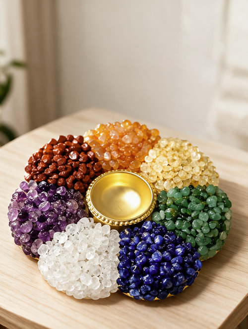 7 Chakra Natural Stone Diya – Multicolor Chakra Healing Stone Lamp - Image 2
