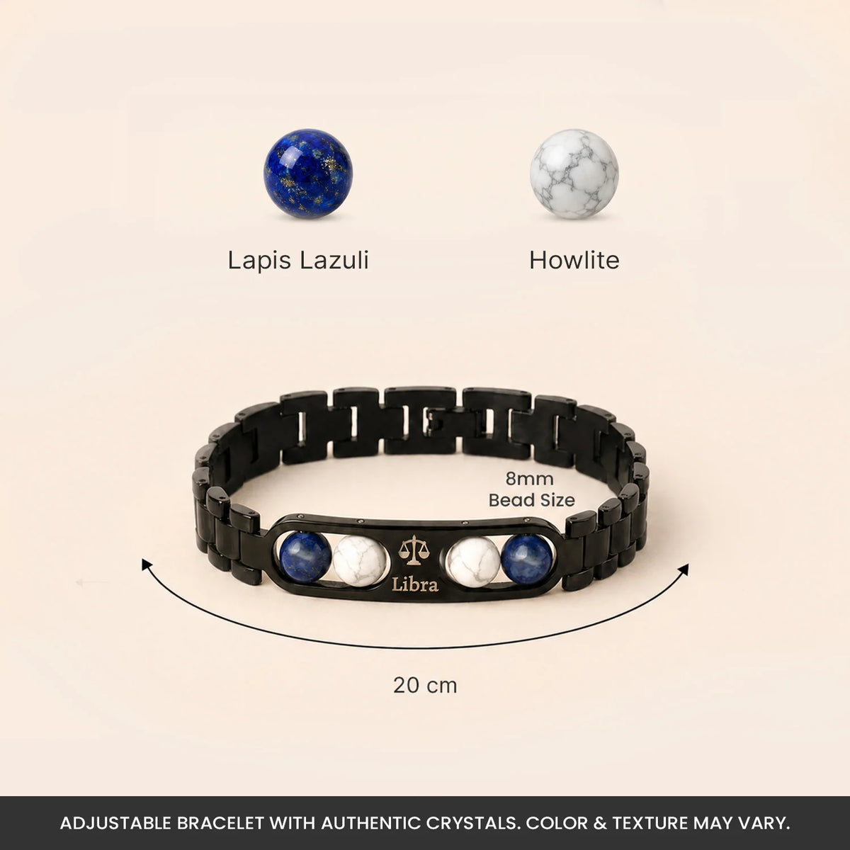 Libra Zodiac Metal Bracelet with Free Raw Selenite Plate