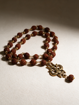 Rudraksha Mala with Gold Capping & Om Trishul Pendant