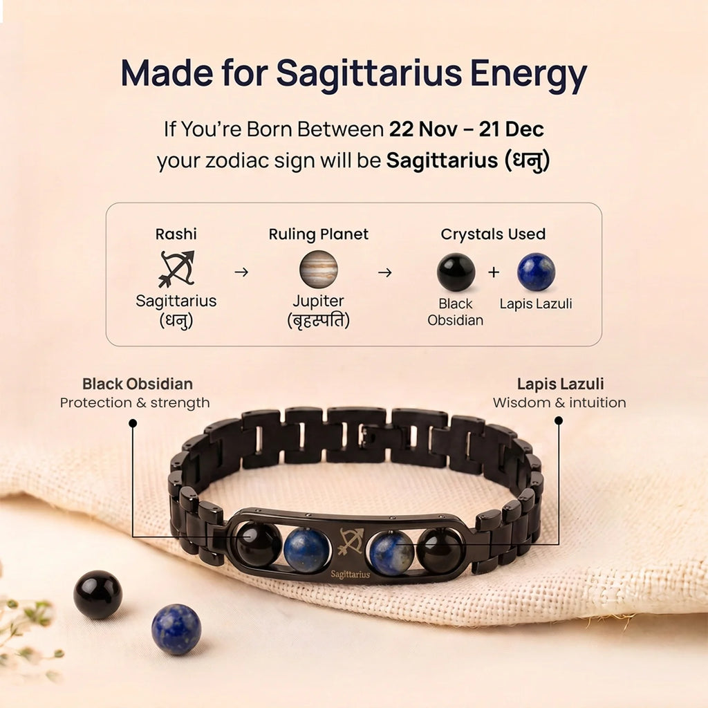 Sagittarius Zodiac Metal Bracelet with Free Raw Selenite Plate