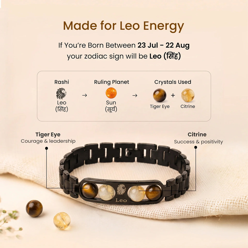 Leo Zodiac Metal Bracelet with Free Raw Selenite Plate