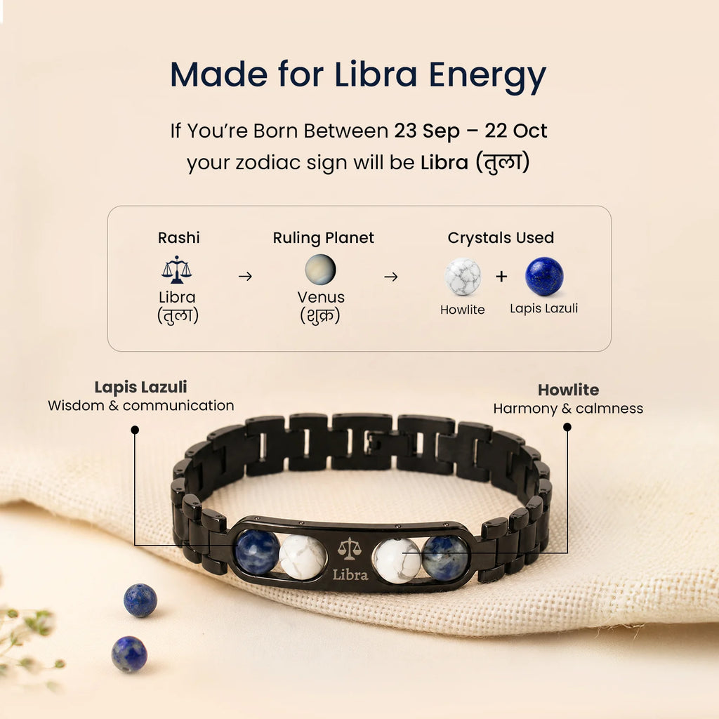 Libra Zodiac Metal Bracelet with Free Raw Selenite Plate