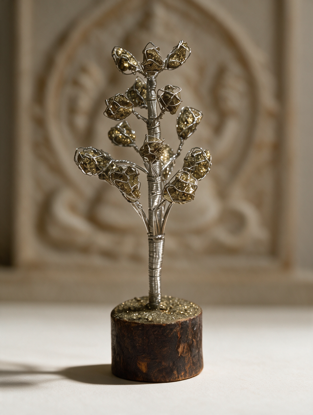 Raw Pyrite Tree with Wooden Base