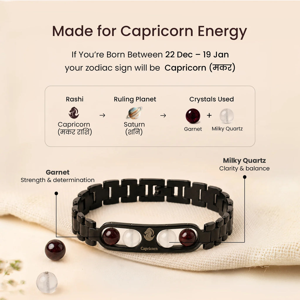 Capricorn Zodiac Metal Bracelet with Free Raw Selenite Plate