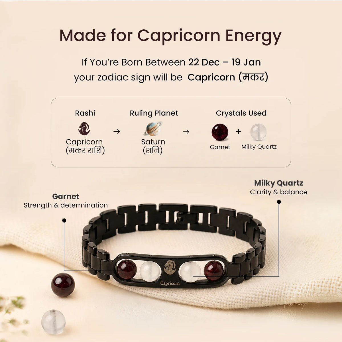 Capricorn Zodiac Metal Bracelet with Free Raw Selenite Plate