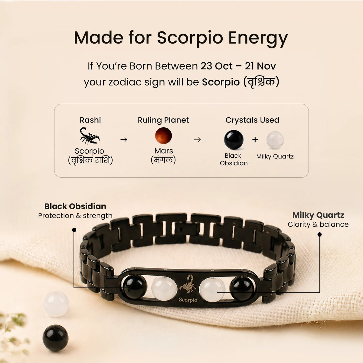 Scorpio Zodiac Metal Bracelet with Free Raw Selenite Plate