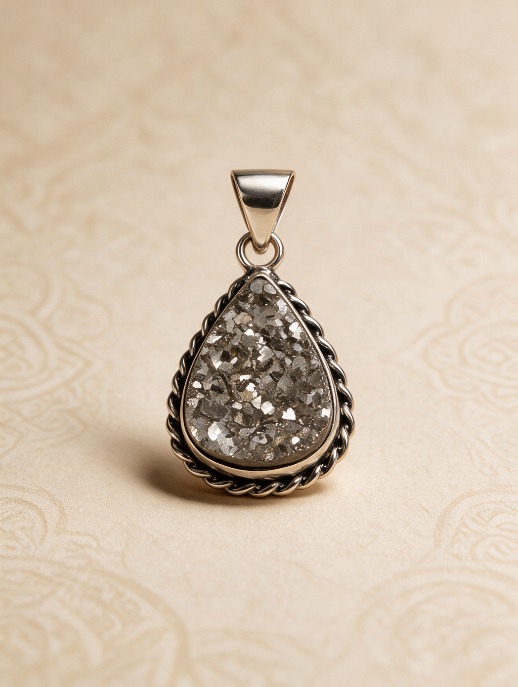 Silver Pyrite Druzy Pendant – Teardrop