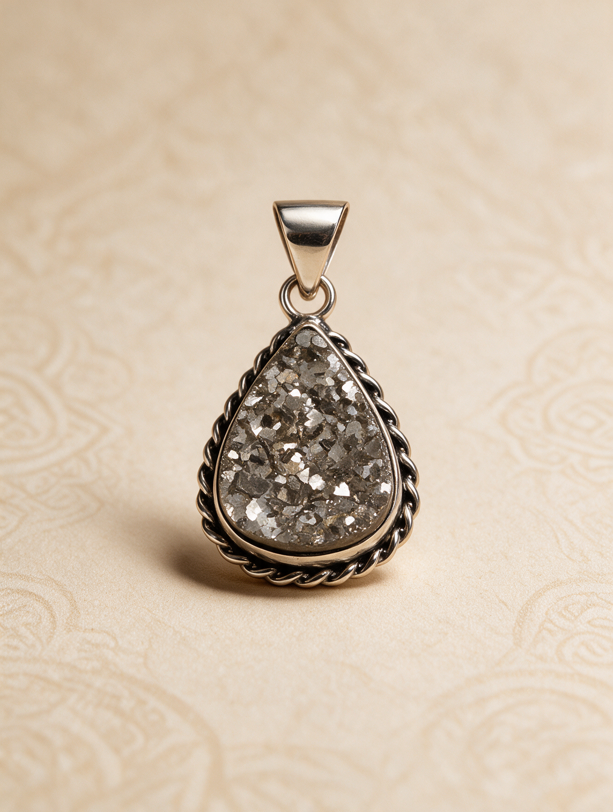 Silver Pyrite Druzy Pendant – Teardrop