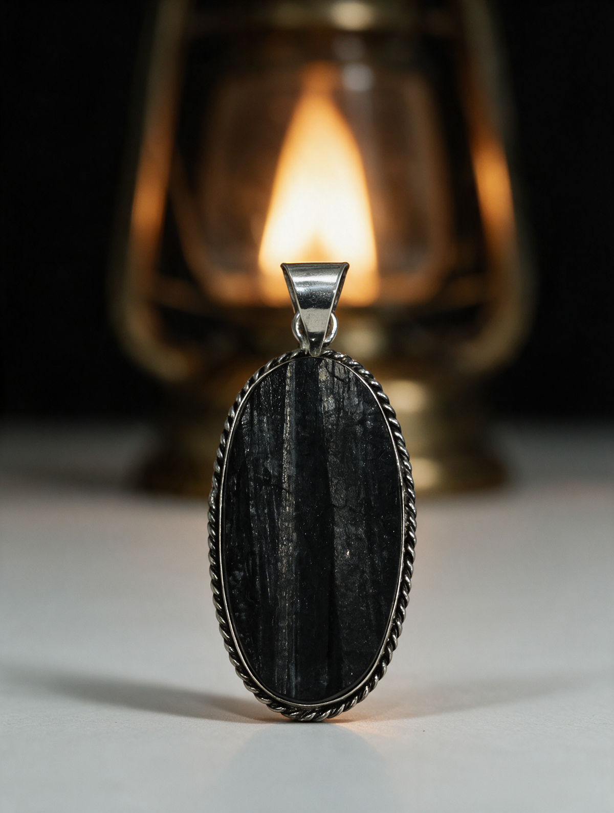 Raw Black Tourmaline Pendant – Oval