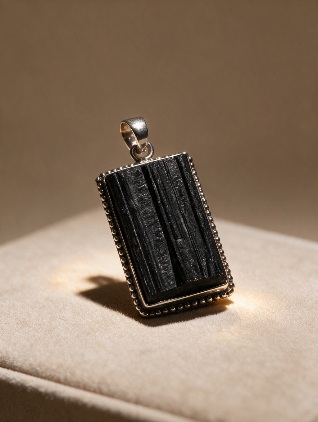 Raw Black Tourmaline Pendant – Rectangle