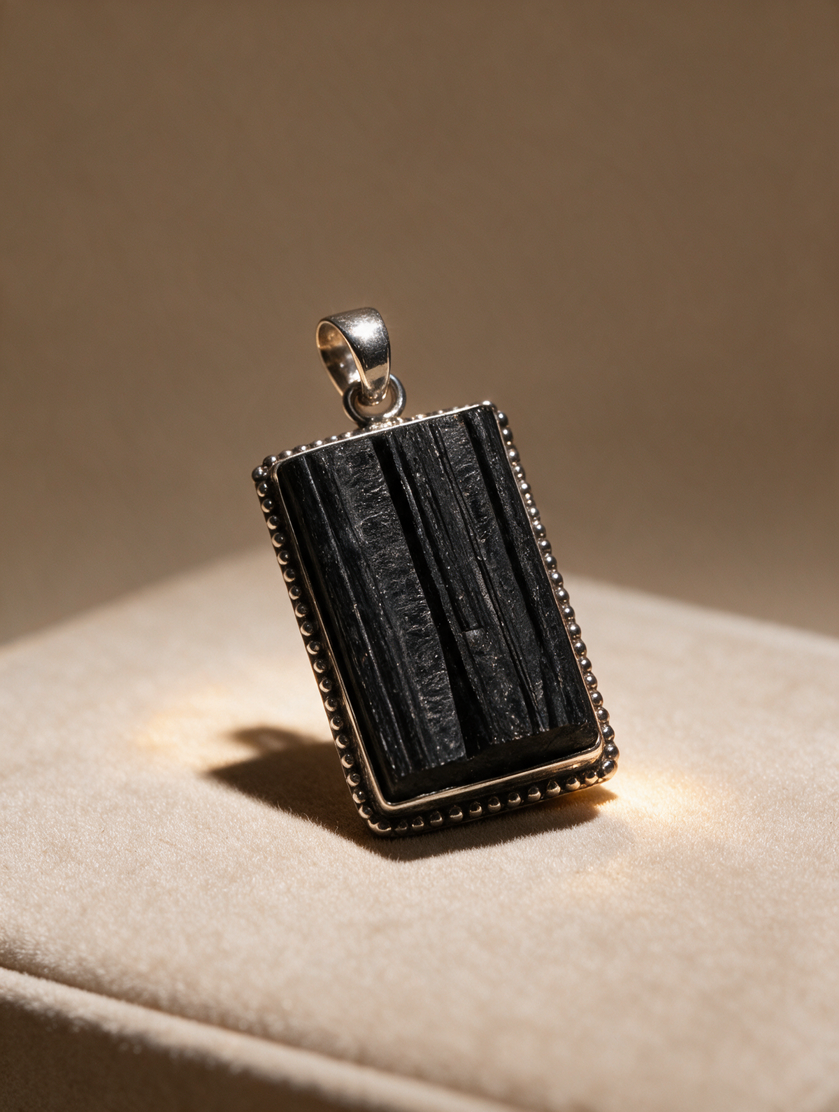 Raw Black Tourmaline Pendant – Rectangle