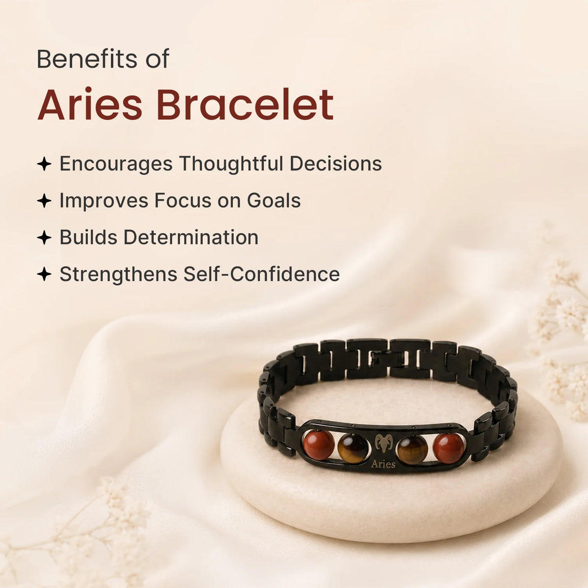Aries Zodiac Metal Bracelet with Free Raw Selenite Plate
