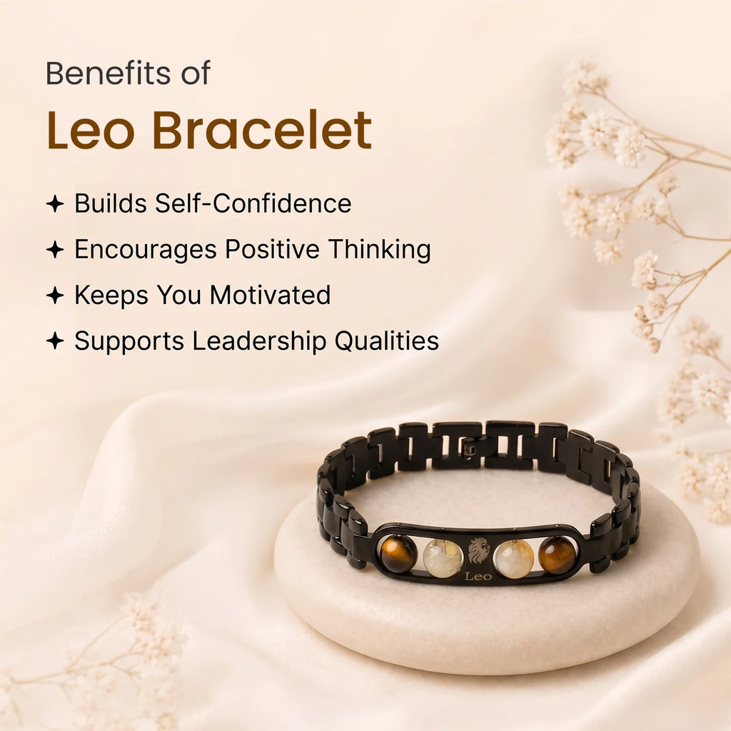 Leo Zodiac Metal Bracelet with Free Raw Selenite Plate
