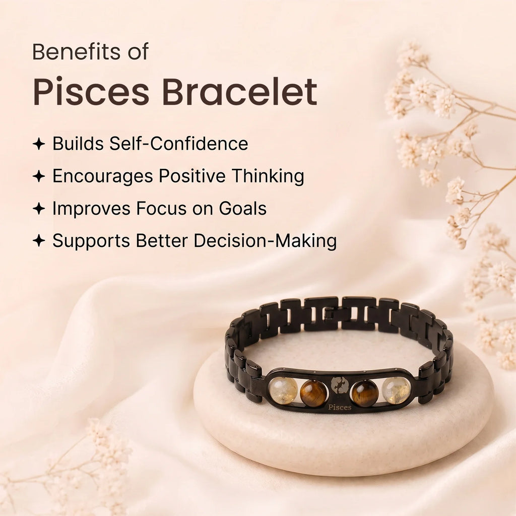 Pisces Zodiac Metal Bracelet with Free Raw Selenite Plate