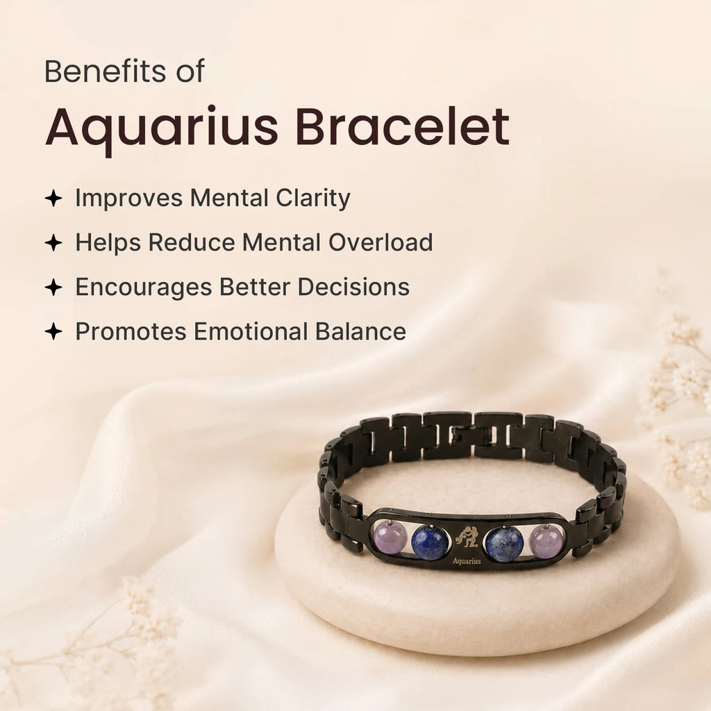 Aquarius Zodiac Metal Bracelet with Free Raw Selenite Plate