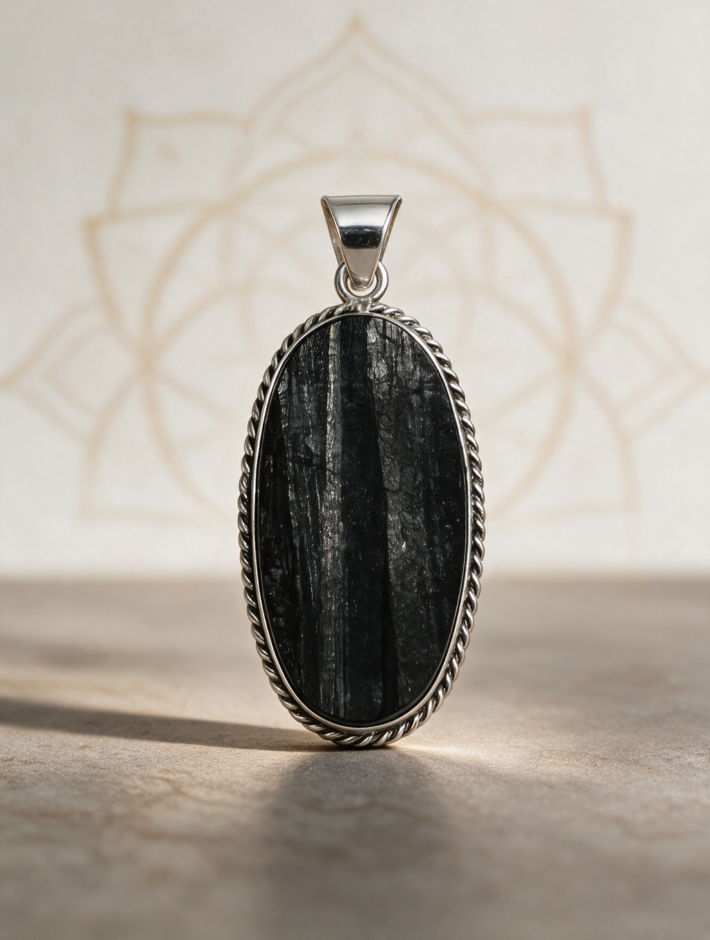 Raw Black Tourmaline Pendant – Oval