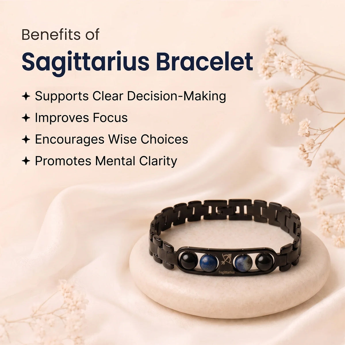 Sagittarius Zodiac Metal Bracelet with Free Raw Selenite Plate