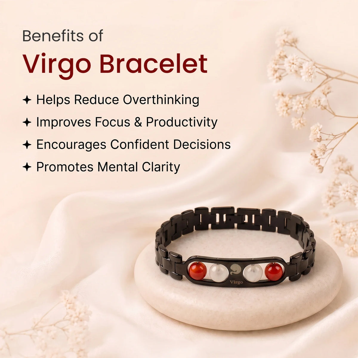 Virgo Zodiac Metal Bracelet with Free Raw Selenite Plate