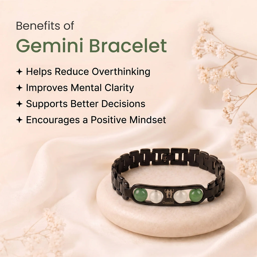 Gemini Zodiac Metal Bracelet with Free Raw Selenite Plate