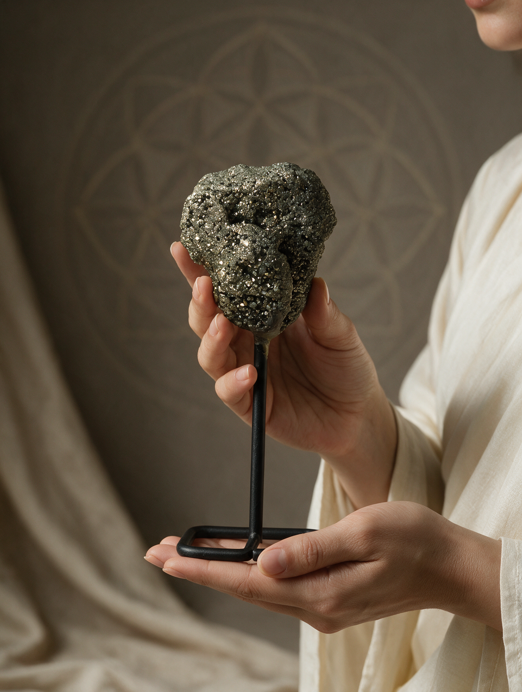 Raw Pyrite Stone with Metal Stand