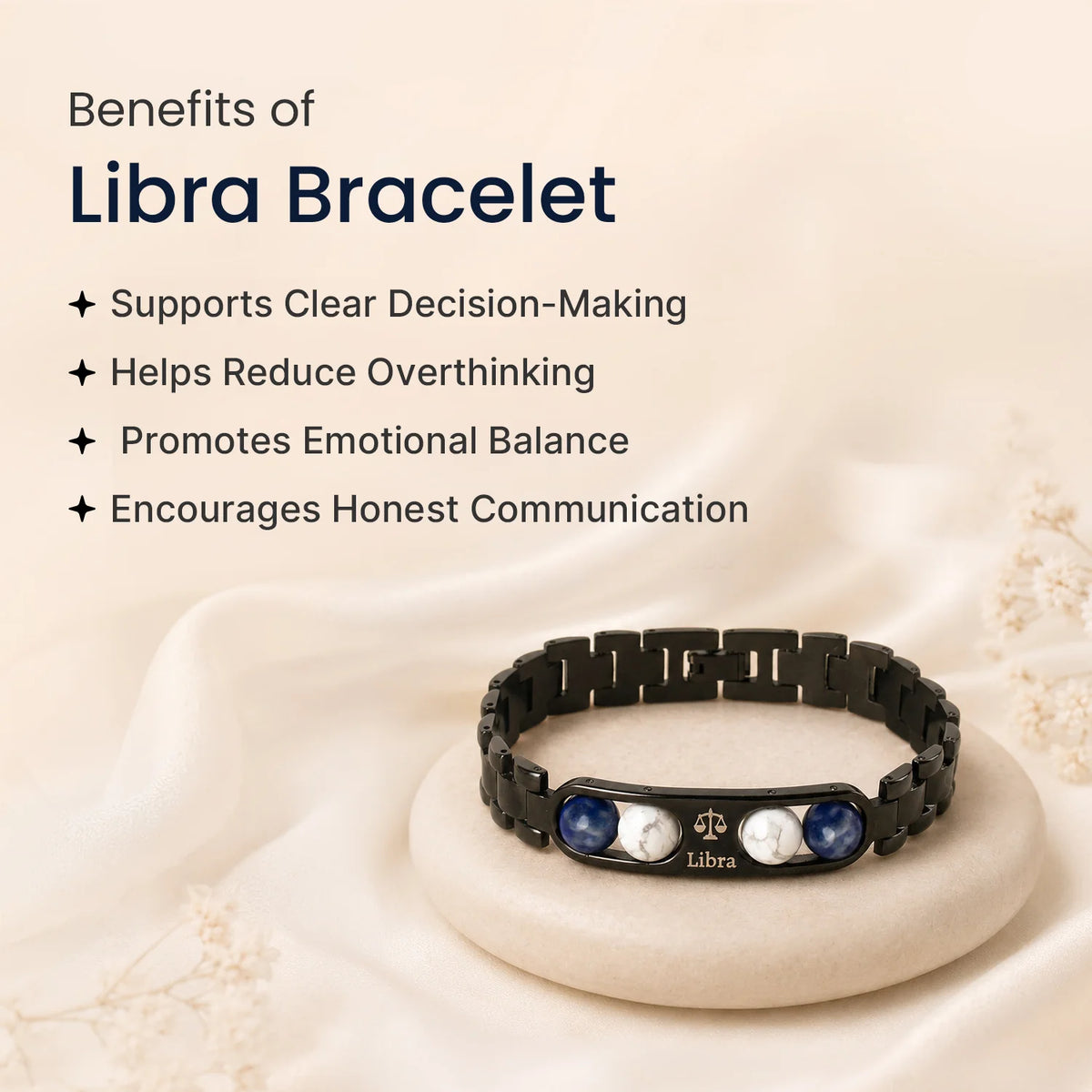 Libra Zodiac Metal Bracelet with Free Raw Selenite Plate