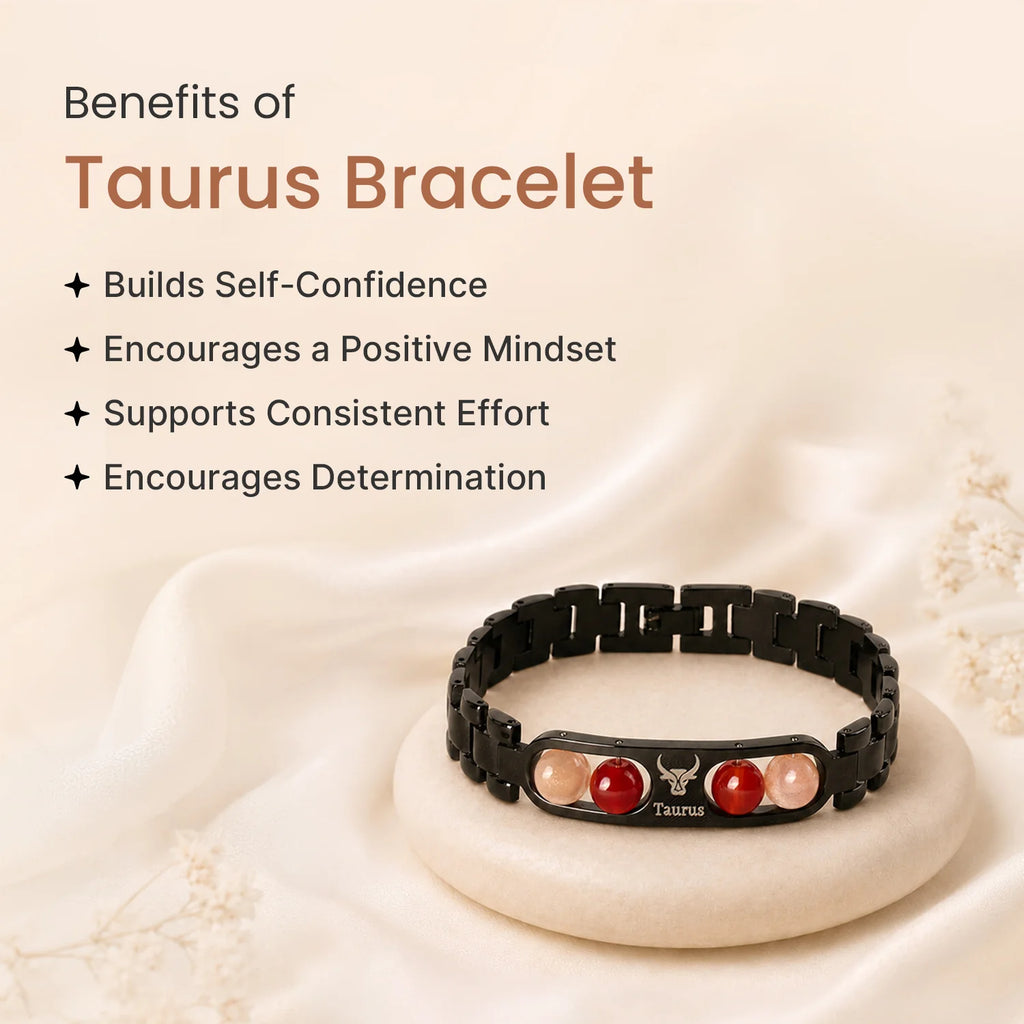 Taurus Zodiac Metal Bracelet with Free Raw Selenite Plate