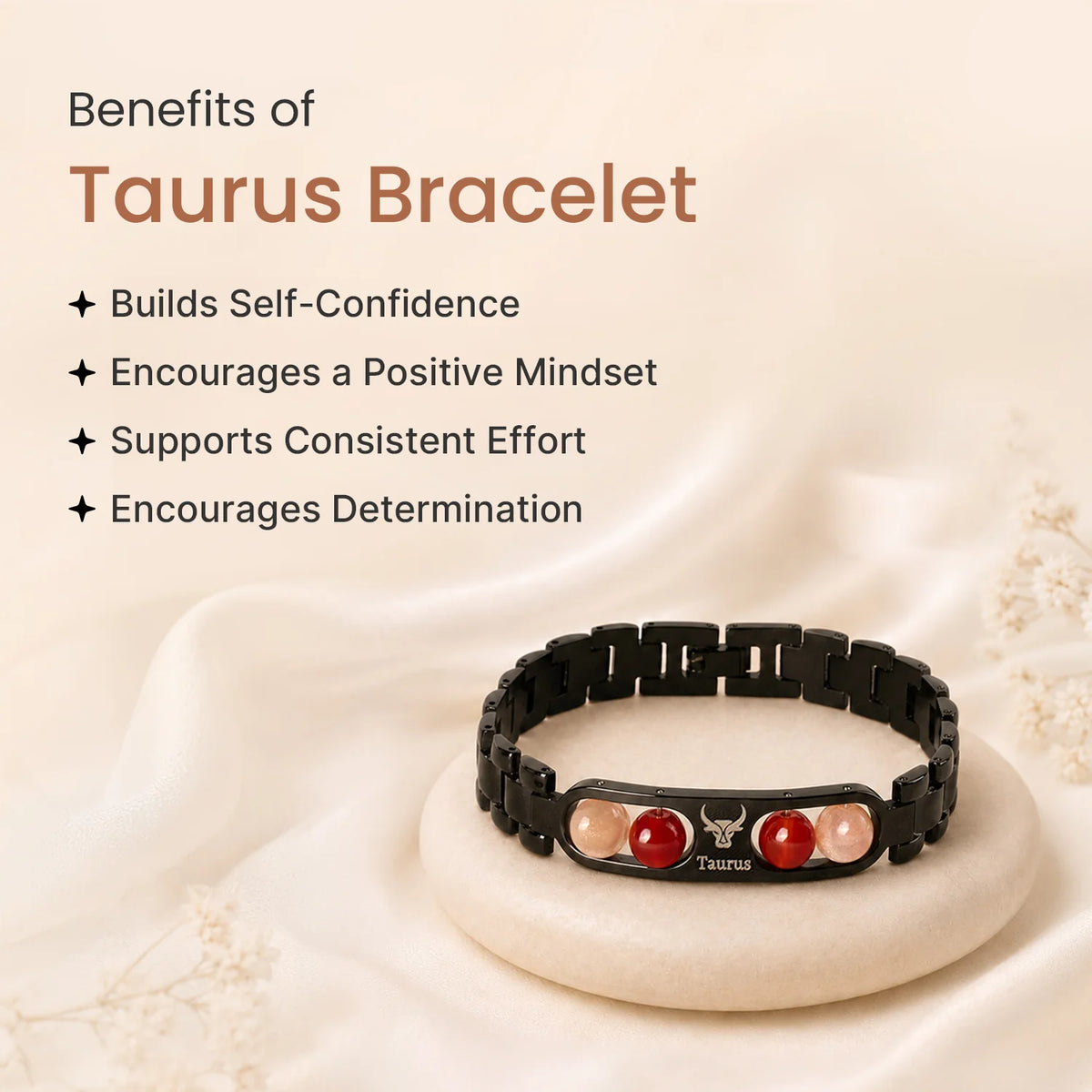 Taurus Zodiac Metal Bracelet with Free Raw Selenite Plate
