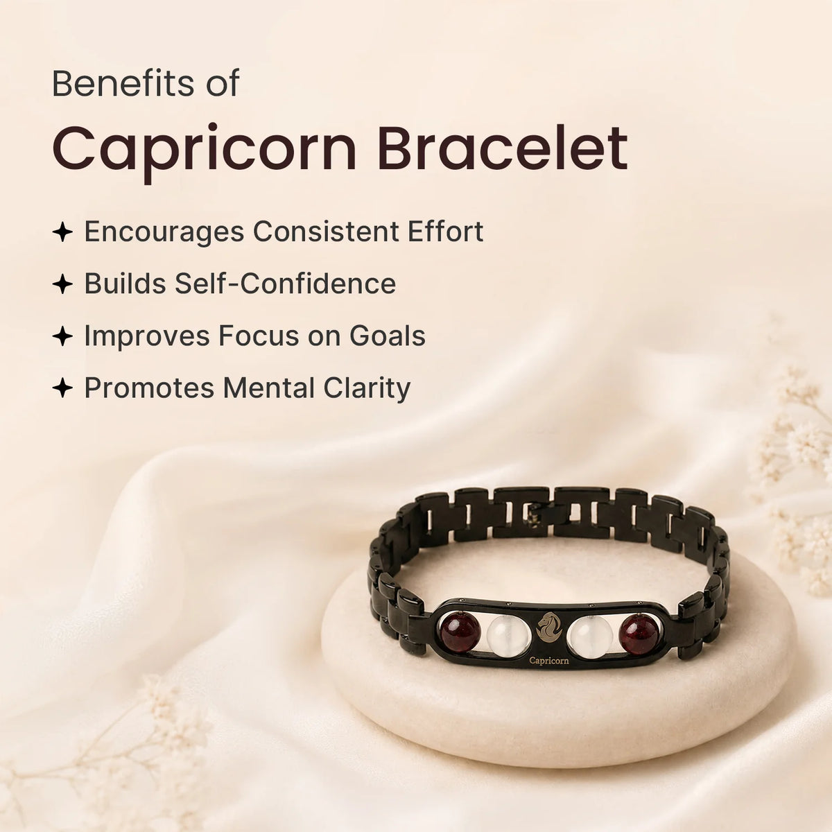 Capricorn Zodiac Metal Bracelet with Free Raw Selenite Plate