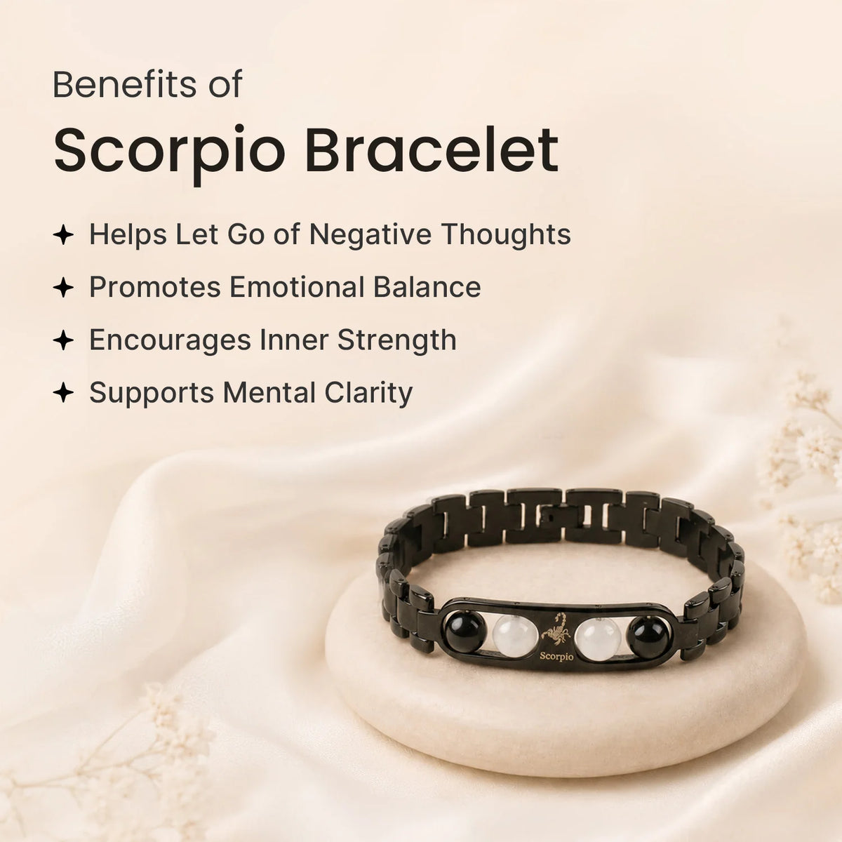 Scorpio Zodiac Metal Bracelet with Free Raw Selenite Plate