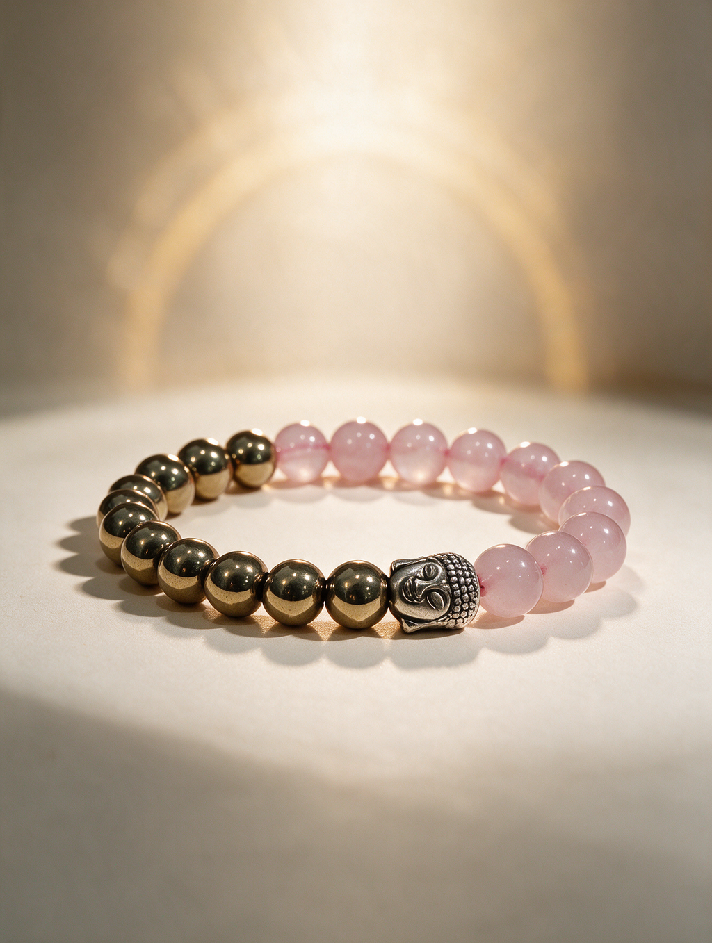 Love & Money Buddha Bracelet – Pyrite & Rose Quartz