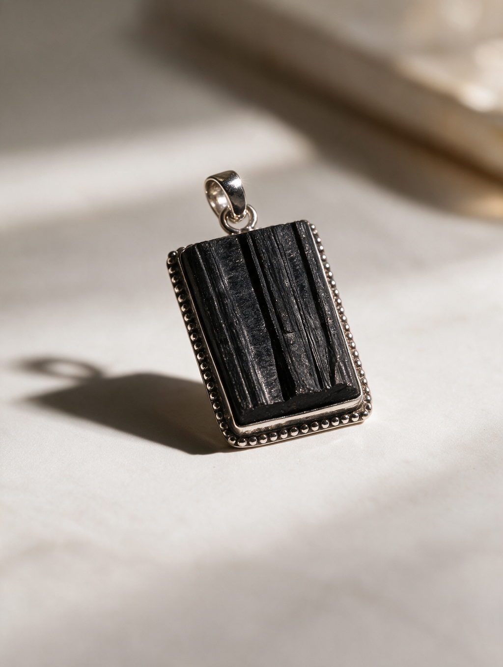 Raw Black Tourmaline Pendant – Rectangle