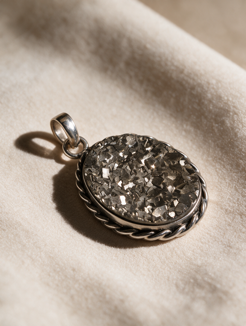 Pyrite Druzy Pendant – Oval