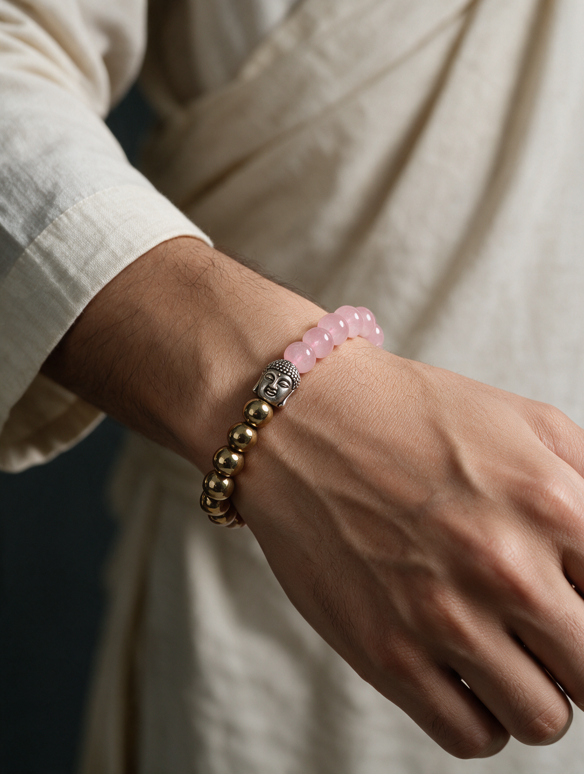 Love & Money Buddha Bracelet – Pyrite & Rose Quartz