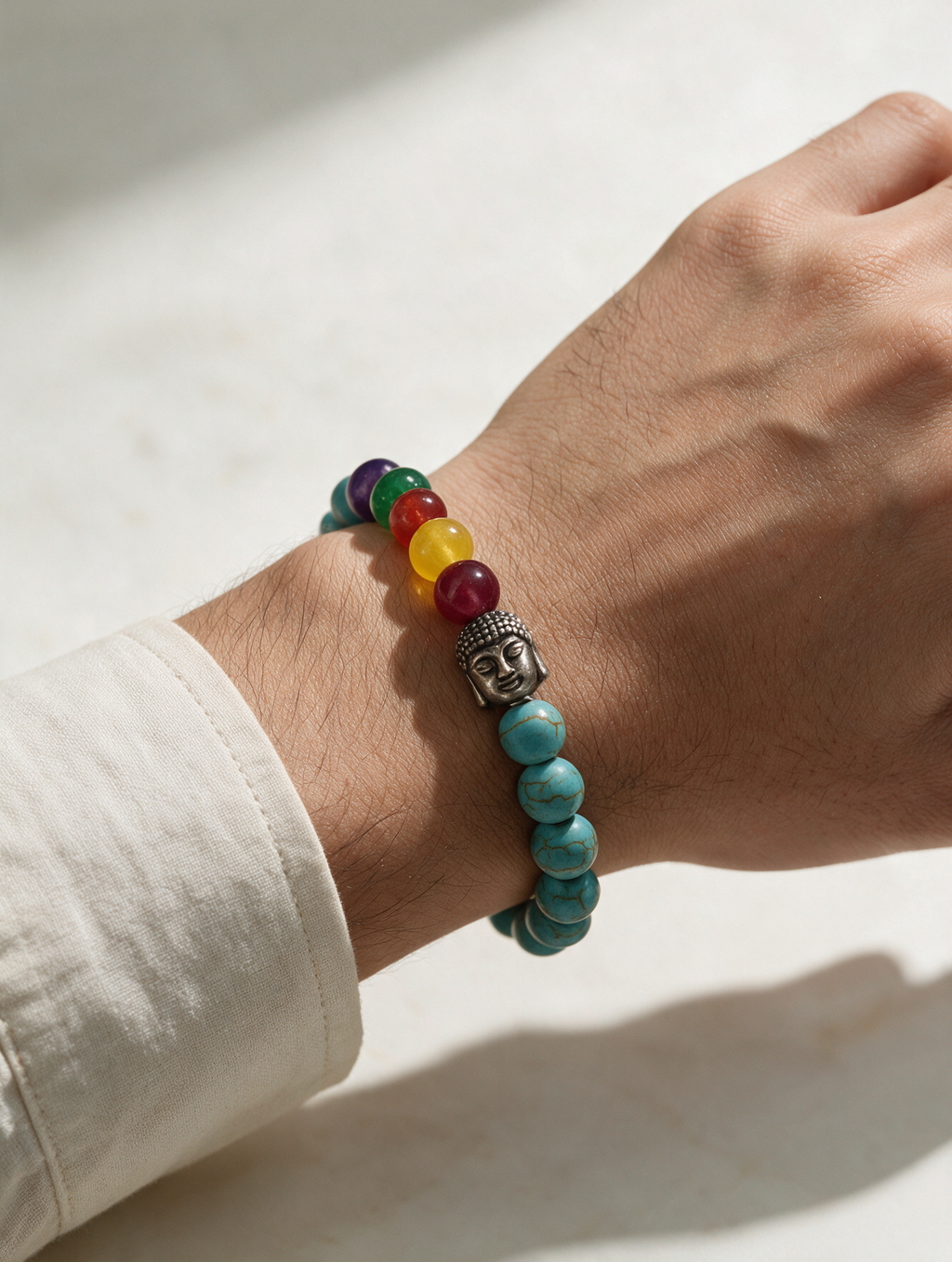 Turquoise 7 Chakra Buddha Bracelet (Blue)