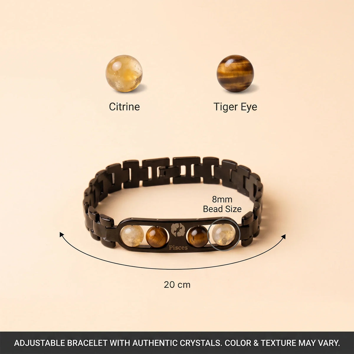 Pisces Zodiac Metal Bracelet with Free Raw Selenite Plate