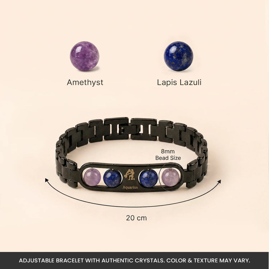 Aquarius Zodiac Metal Bracelet with Free Raw Selenite Plate