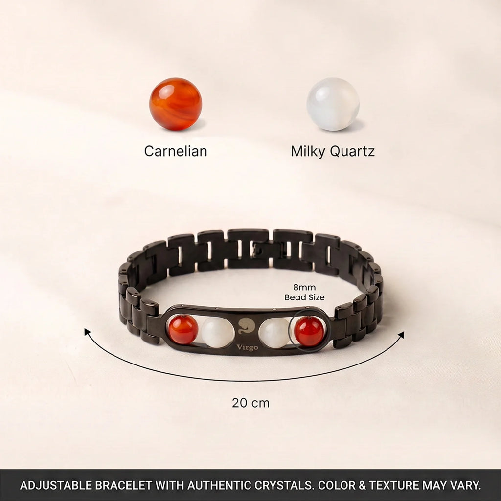 Virgo Zodiac Metal Bracelet with Free Raw Selenite Plate