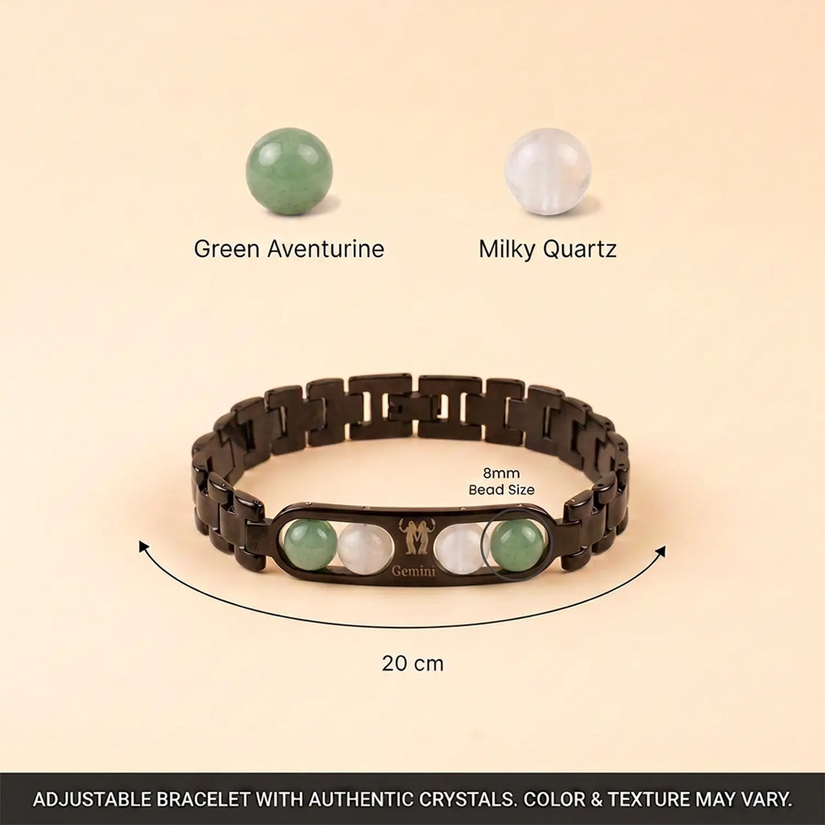 Gemini Zodiac Metal Bracelet with Free Raw Selenite Plate