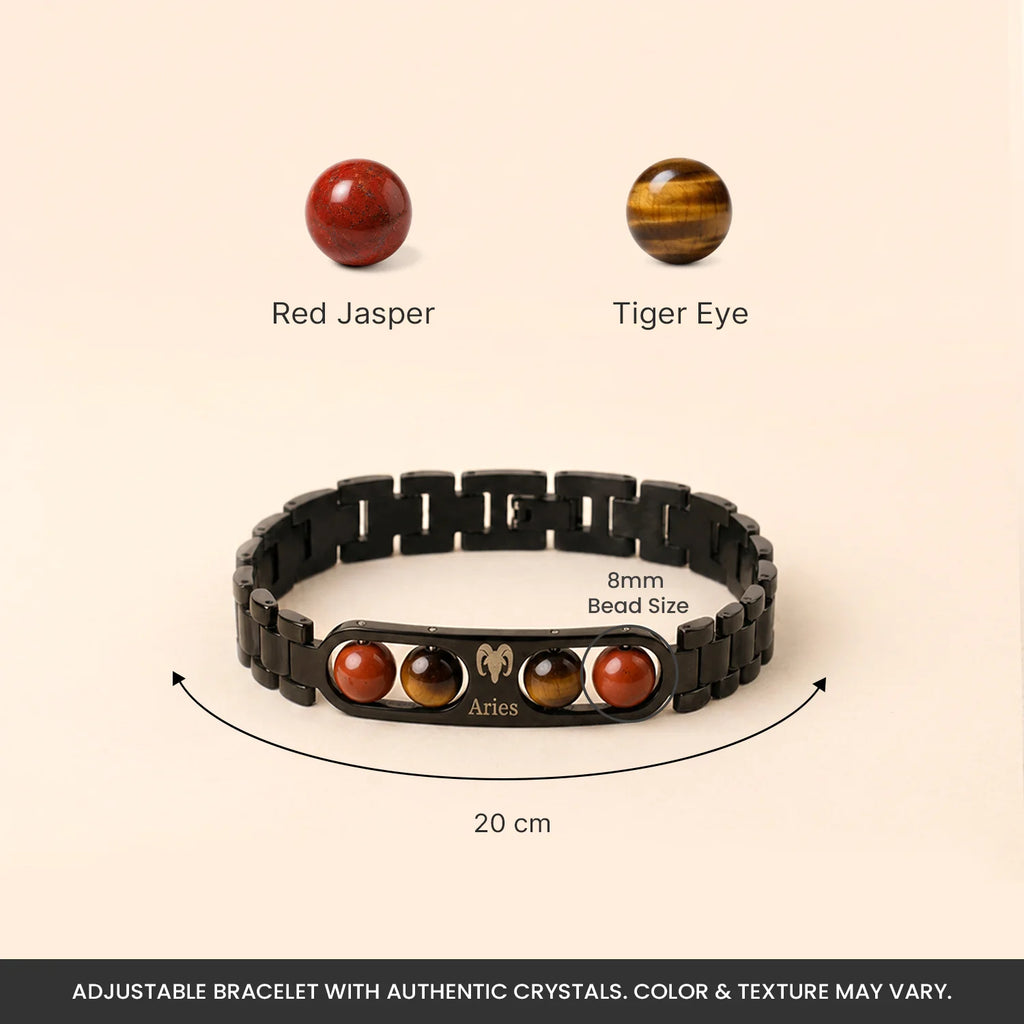 Aries Zodiac Metal Bracelet with Free Raw Selenite Plate