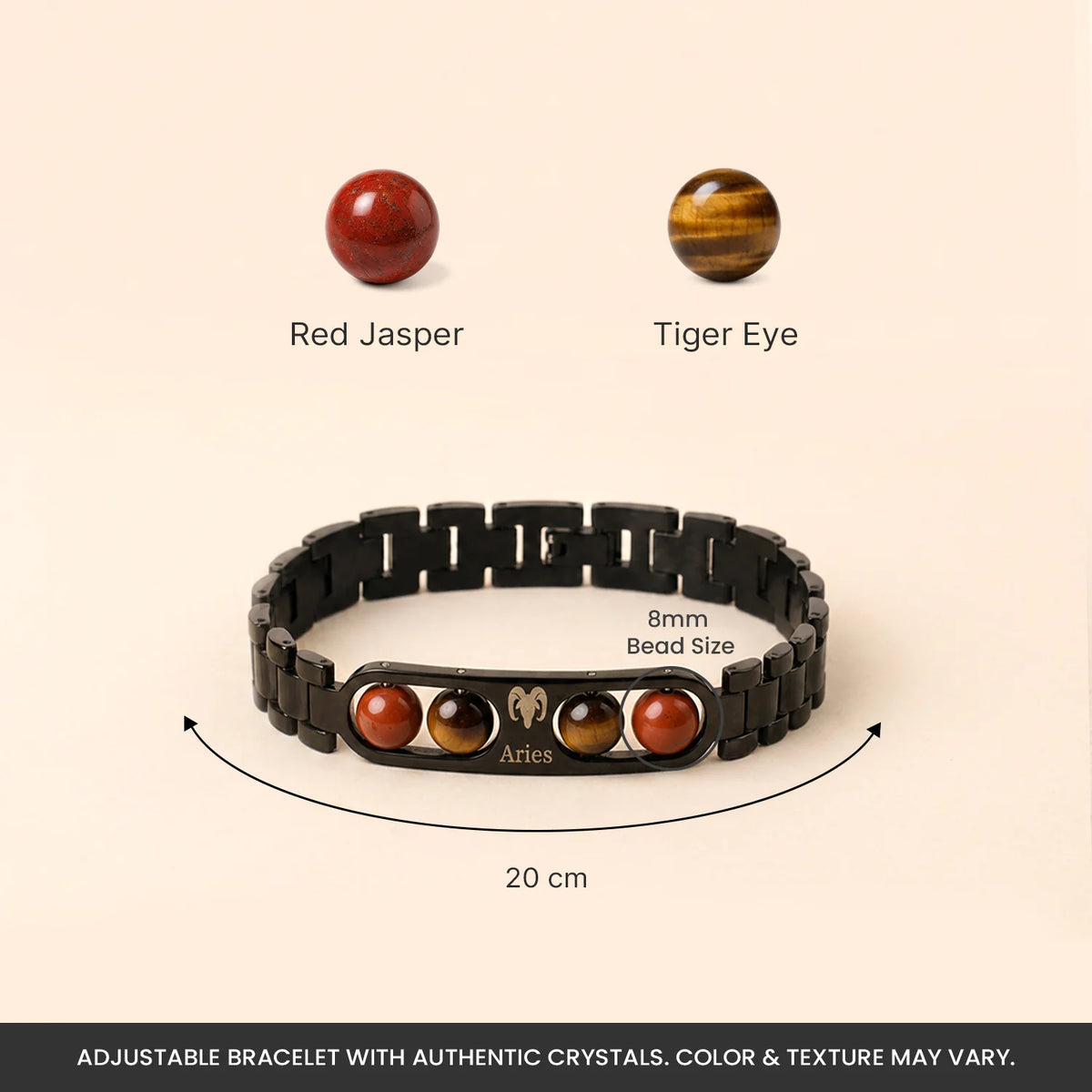 Aries Zodiac Metal Bracelet with Free Raw Selenite Plate