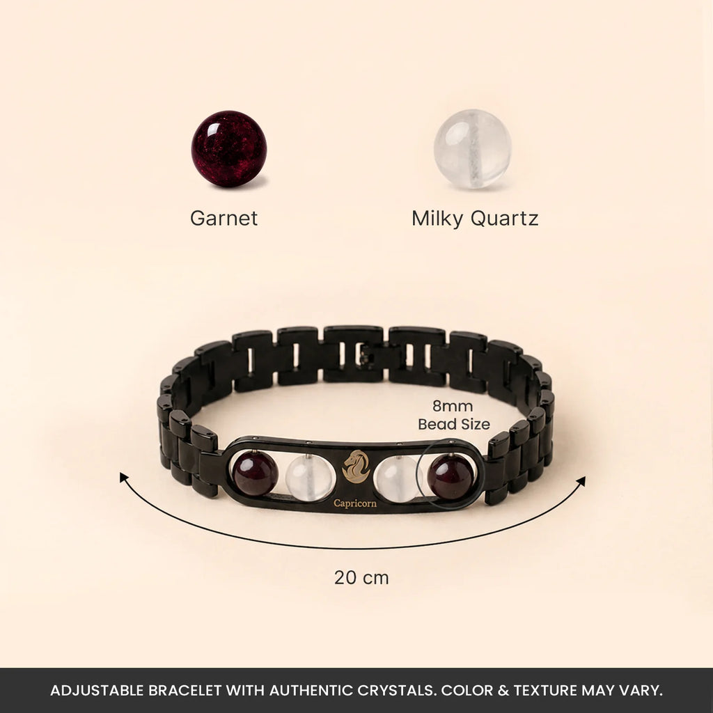 Capricorn Zodiac Metal Bracelet with Free Raw Selenite Plate