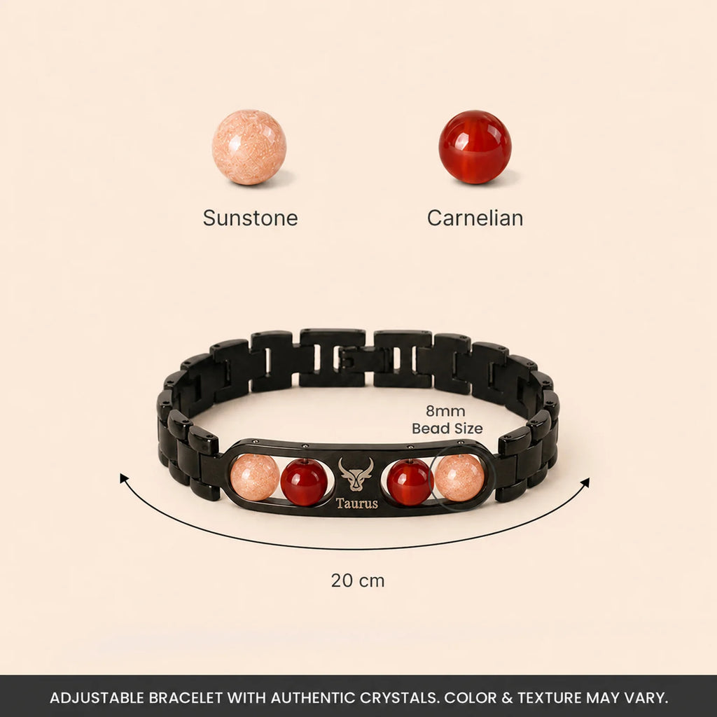 Taurus Zodiac Metal Bracelet with Free Raw Selenite Plate