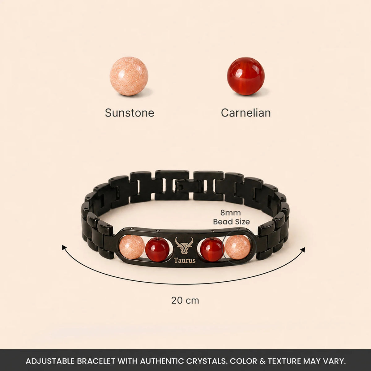 Taurus Zodiac Metal Bracelet with Free Raw Selenite Plate