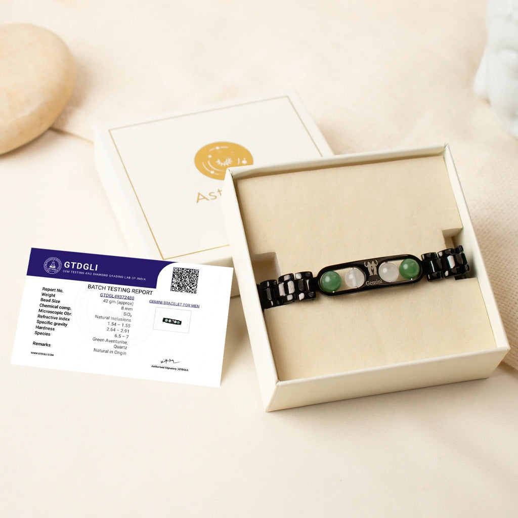 Gemini Zodiac Metal Bracelet with Free Raw Selenite Plate