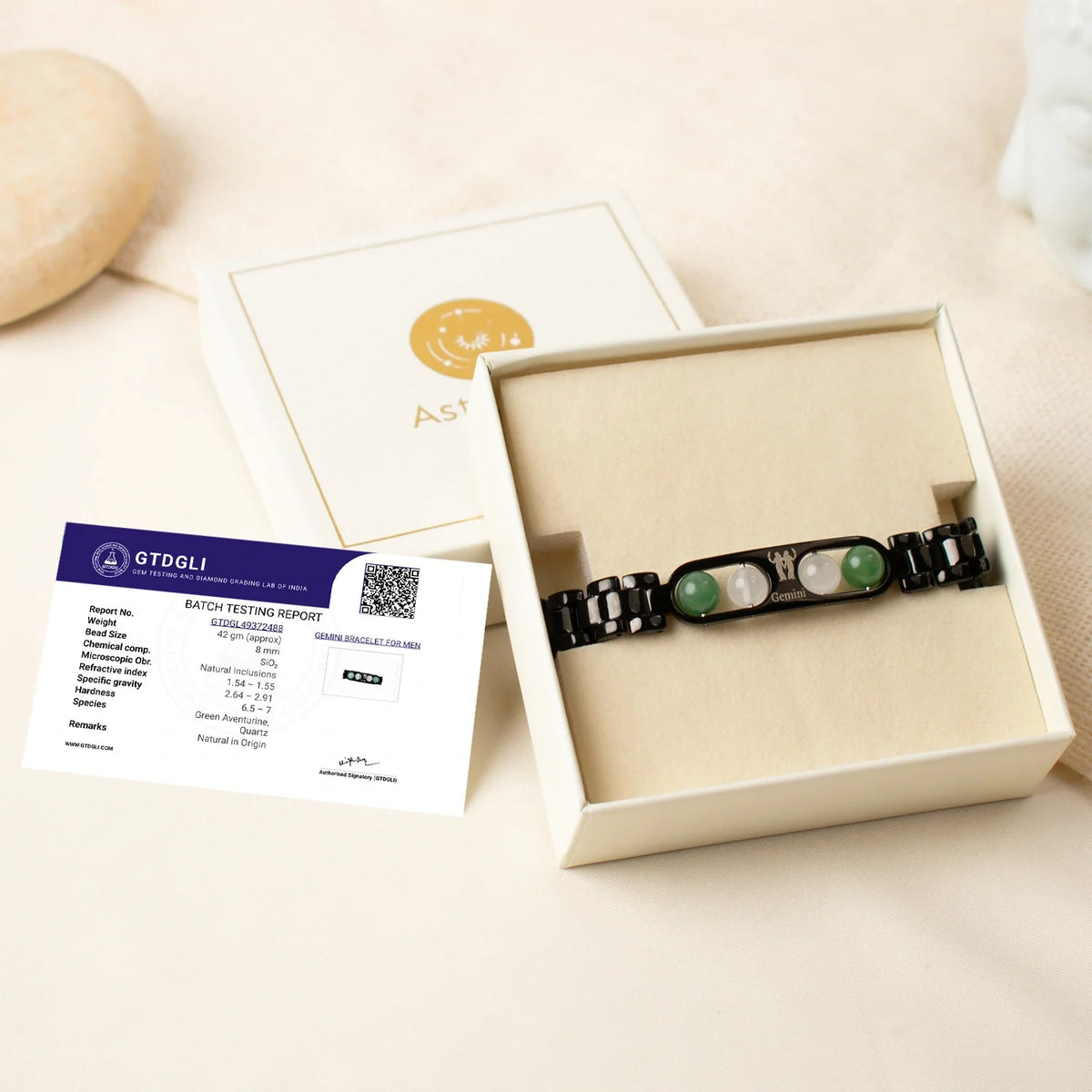 Gemini Zodiac Metal Bracelet with Free Raw Selenite Plate
