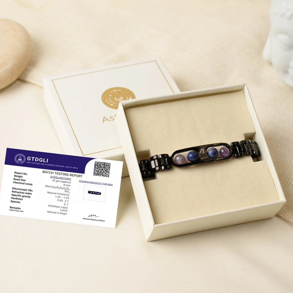 Aquarius Zodiac Metal Bracelet with Free Raw Selenite Plate