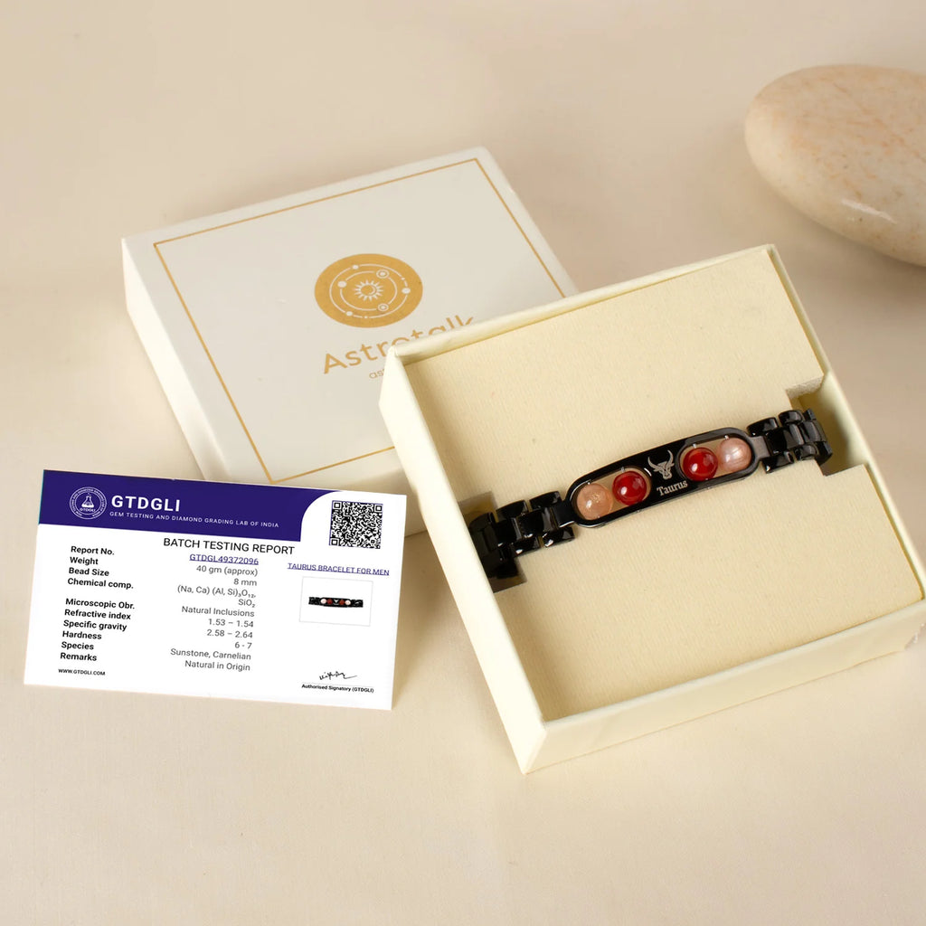 Taurus Zodiac Metal Bracelet with Free Raw Selenite Plate